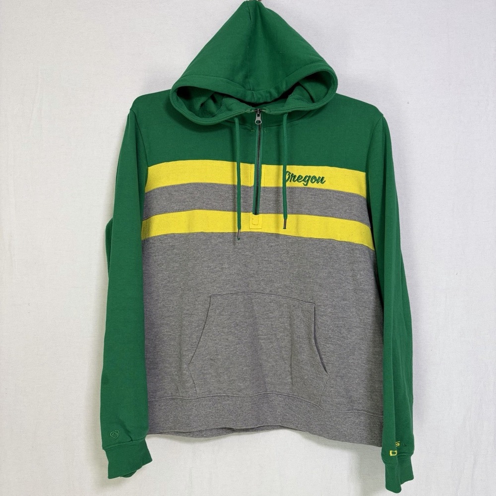 Oregon Ducks Colosseum Women's Medium Quarter Zip Hoodie Green Yellow Grey